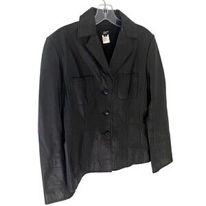 Phillipe Adec Paris Fitted Black Leather Jacket Blazer US 4 Grunge indie sleaze